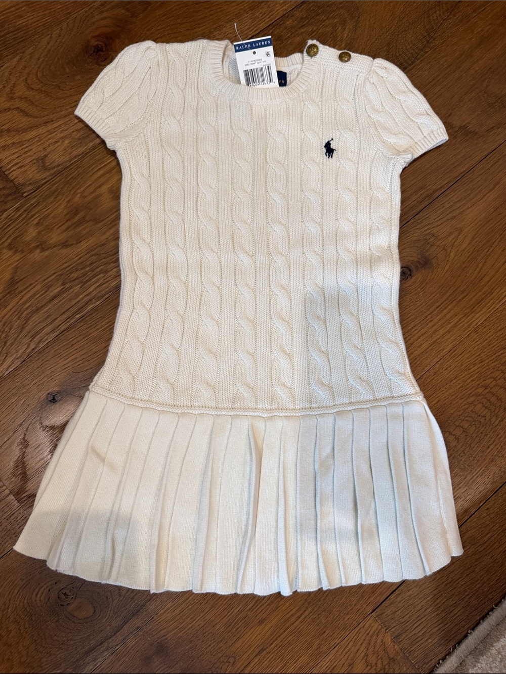 Ralph Lauren Cream Cable-Knit Polo Dress with Navy Pony NWT